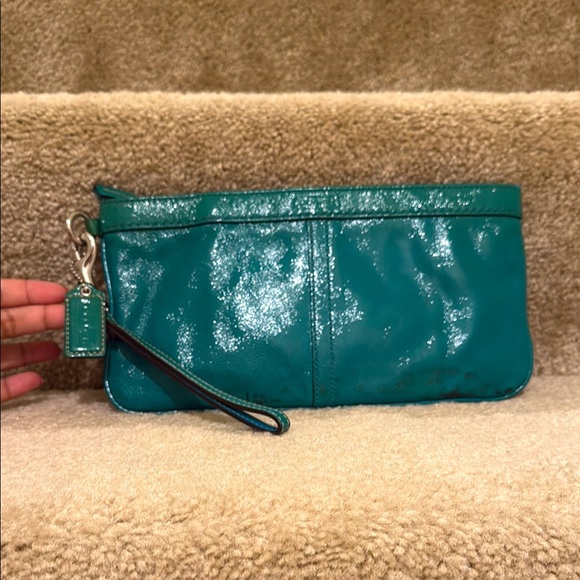 Coach Teal Leather Wristlet Clutch - Picture 1 of 10